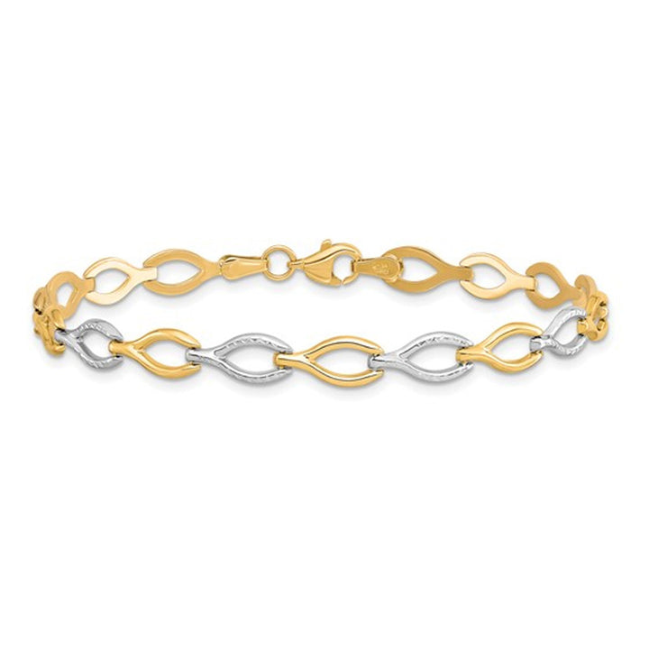 10K Yellow and White Gold Two-tone Polished Link Bracelet  (7 1/2 inches) Image 1