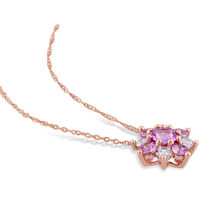1.80 Carat (ctw) Pink and White Sapphire Pendant Necklace in 14K Rose Gold with Chain Image 3