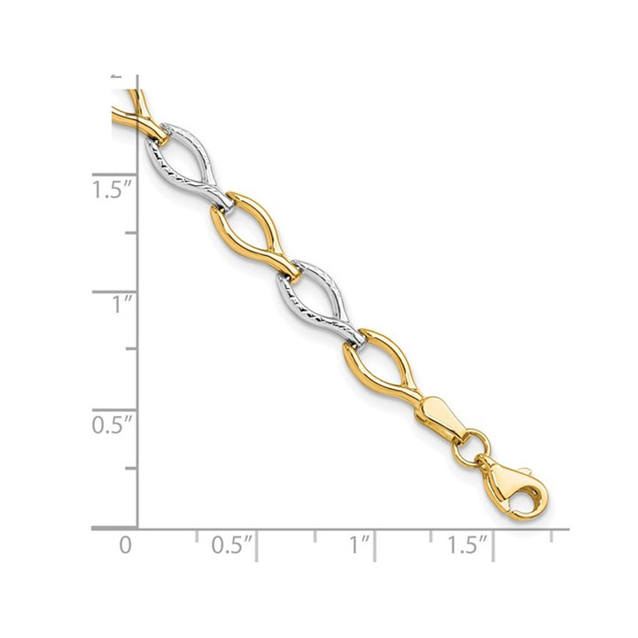 10K Yellow and White Gold Two-tone Polished Link Bracelet  (7 1/2 inches) Image 4