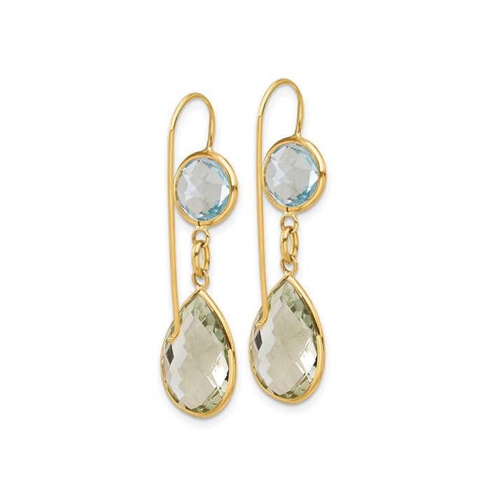 15 Carat (ctw) Green Amethyst and Blue Topaz Dangle Earrings in 14K Yellow Gold Image 4