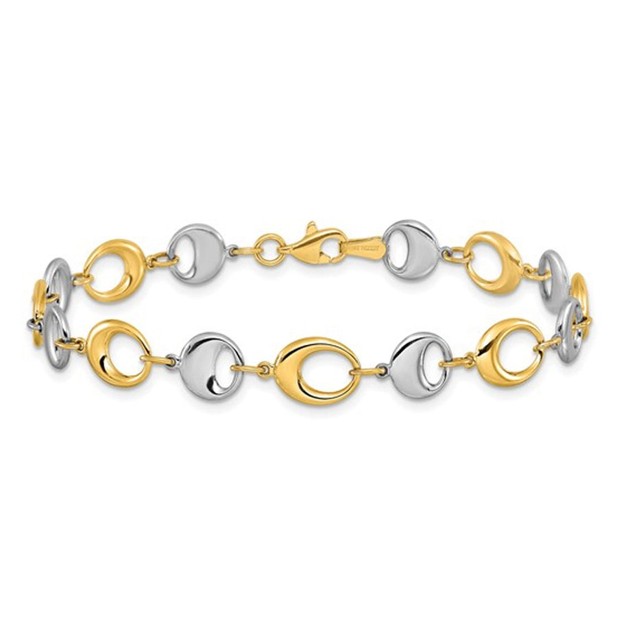 14K Yellow and White Gold Two-tone Polished Link Bracelet  (7 3/4 inches) Image 1