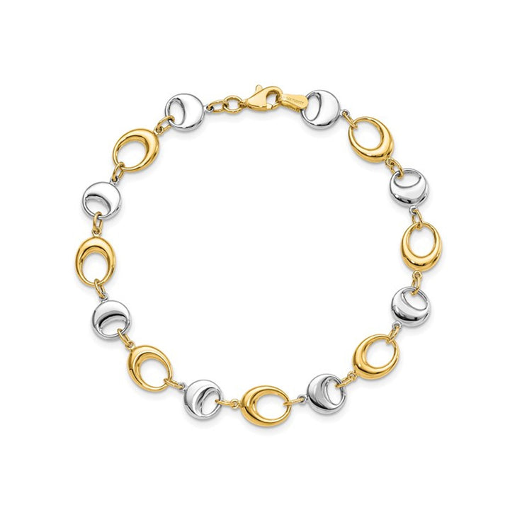 14K Yellow and White Gold Two-tone Polished Link Bracelet  (7 3/4 inches) Image 4