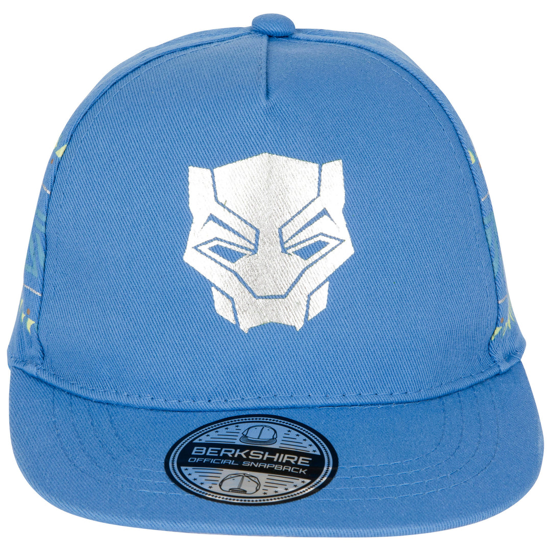 Black Panther Silver Mask Logo Snapback Flat Bill Hat Image 2