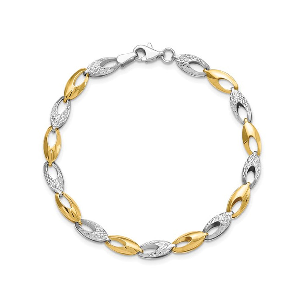 Ladies 14K Yellow and White Gold Two-tone Polished Link Bracelet  (7 inches) Image 3