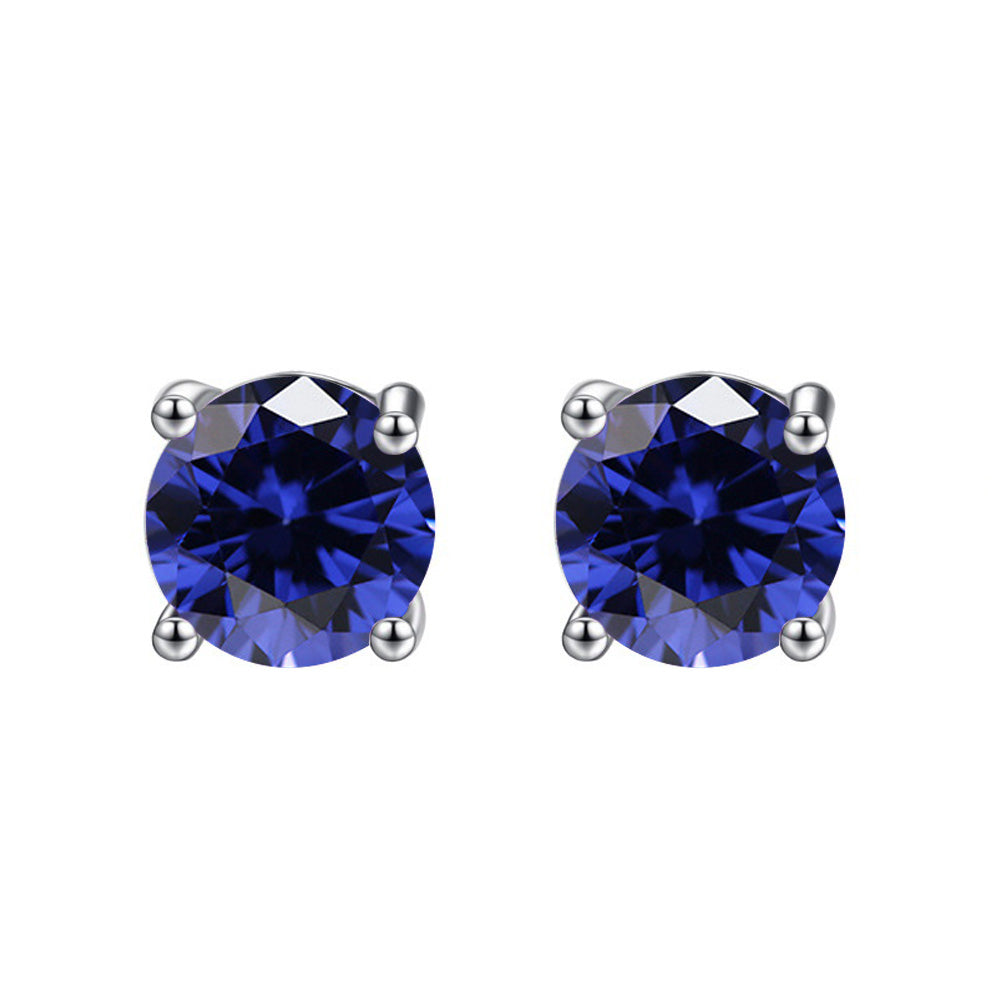 18k White Gold Plated 1/4 Carat Round Created Blue Sapphire Stud Earrings 4mm Image 1