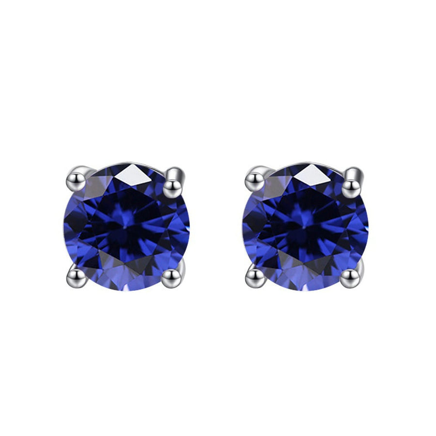 14k White Solid Gold Created Blue Sapphire Round Stud Earrings 3mm Image 1