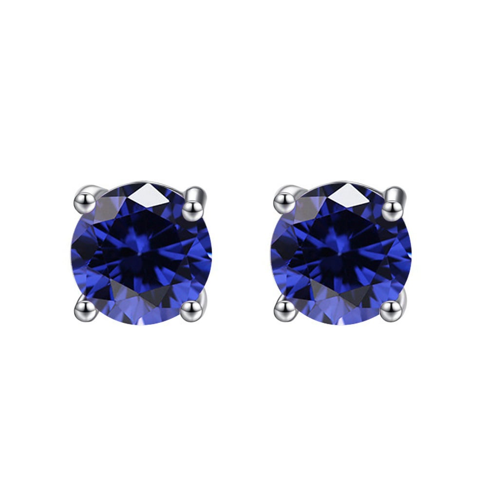 Paris Jewelry 14k White Gold Push Back Round Blue Sapphire Stud Earrings (3MM) Plated Image 1