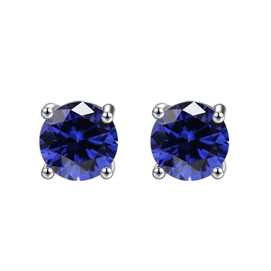 10k White Gold Plated 4 Carat Round Created Blue Sapphire Stud Earrings Image 1