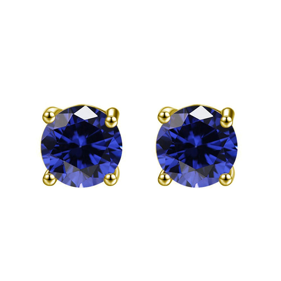 14k Yellow Solid Gold Created Blue Sapphire Round Stud Earrings 3mm Image 1