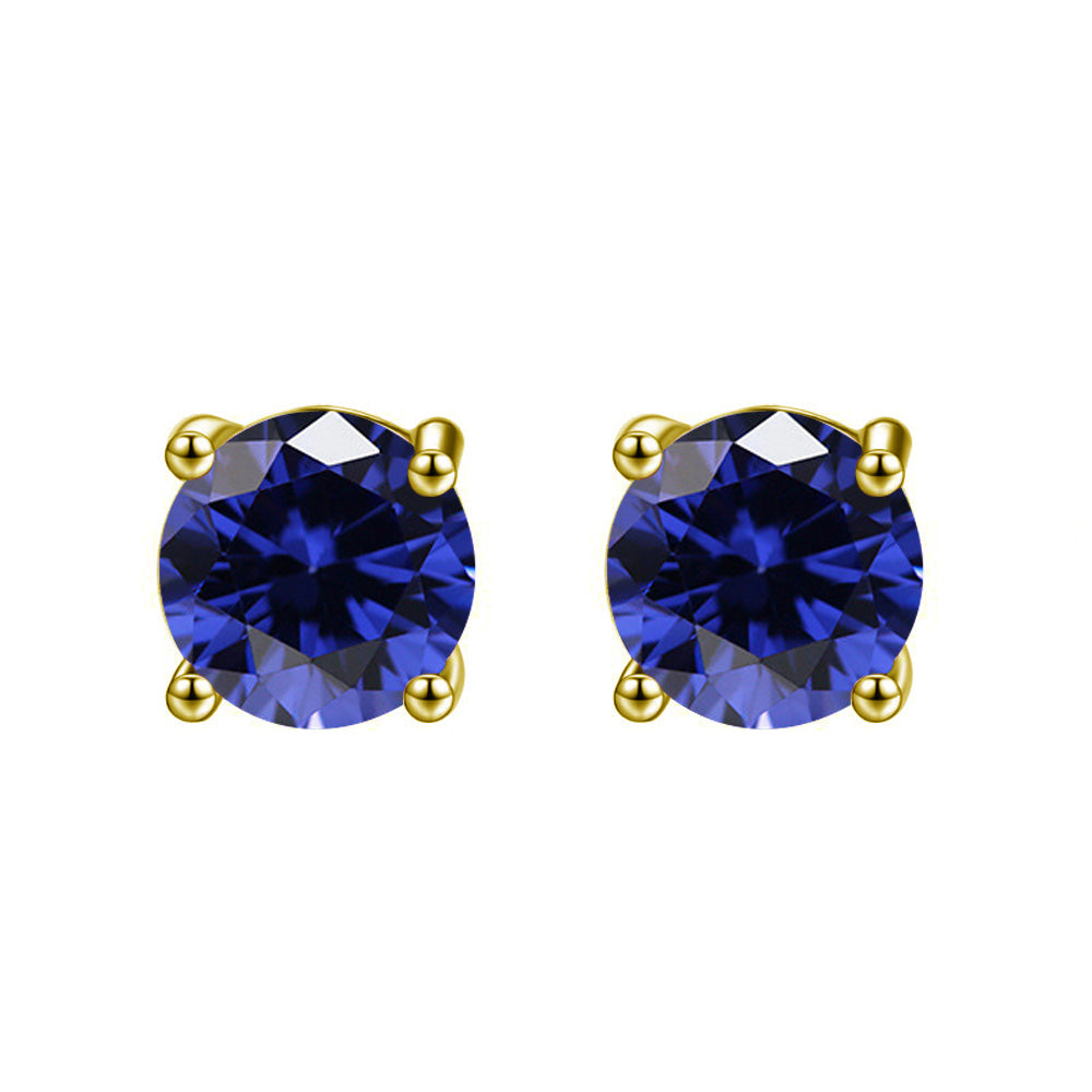 10k Yellow Gold Plated 4 Ct Round Created Blue Sapphire Stud Earrings Image 1