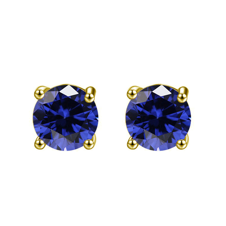 18K Yellow Gold Plated Blue Sapphire Round 3Ct CZ Cut Stud Earrings Image 1