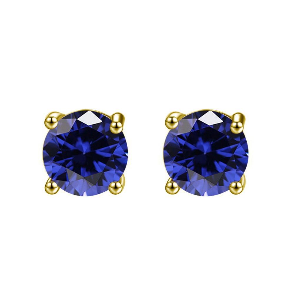 14k Yellow Gold Plated 2 Ct Round Created Blue Sapphire Stud Earrings Image 1