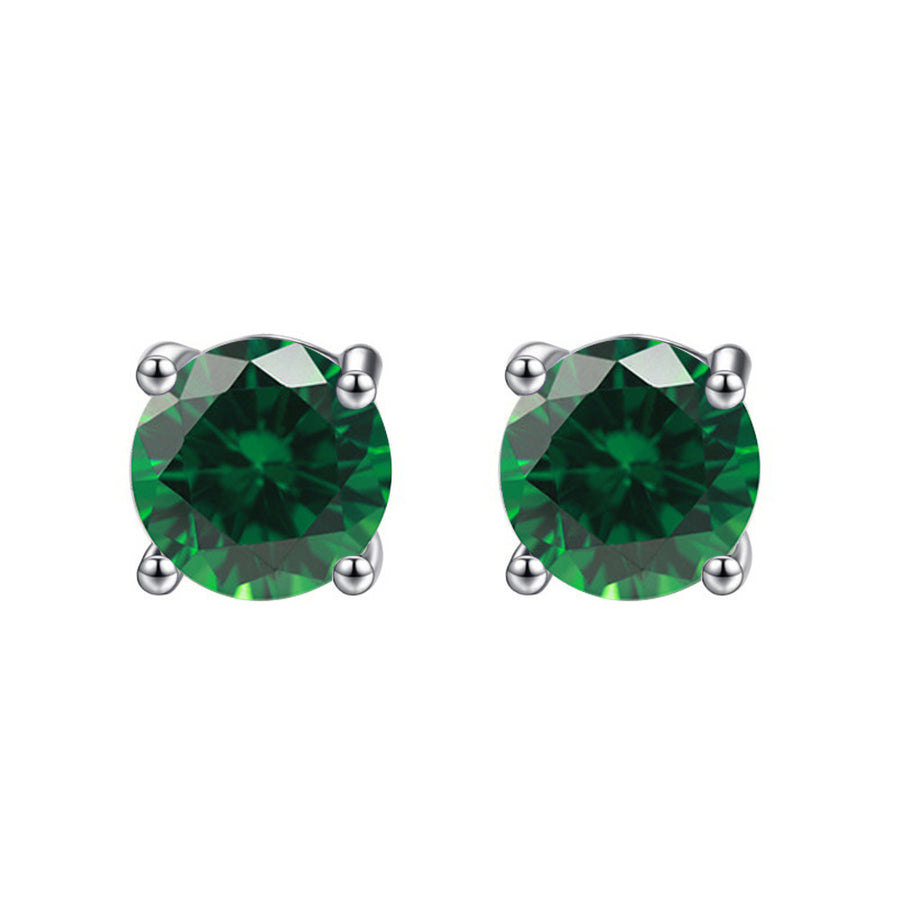 18k White Gold Plated 1/4 Carat Round Created Emerald Stud Earrings 4mm Image 1