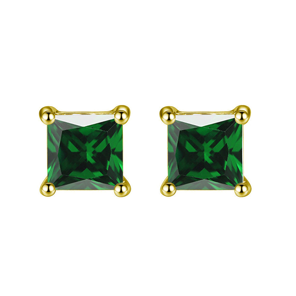 Paris Jewelry 10k Yellow Gold Plated 3 Ct Princess Cut Created Emerald CZ Stud Earrings Image 1