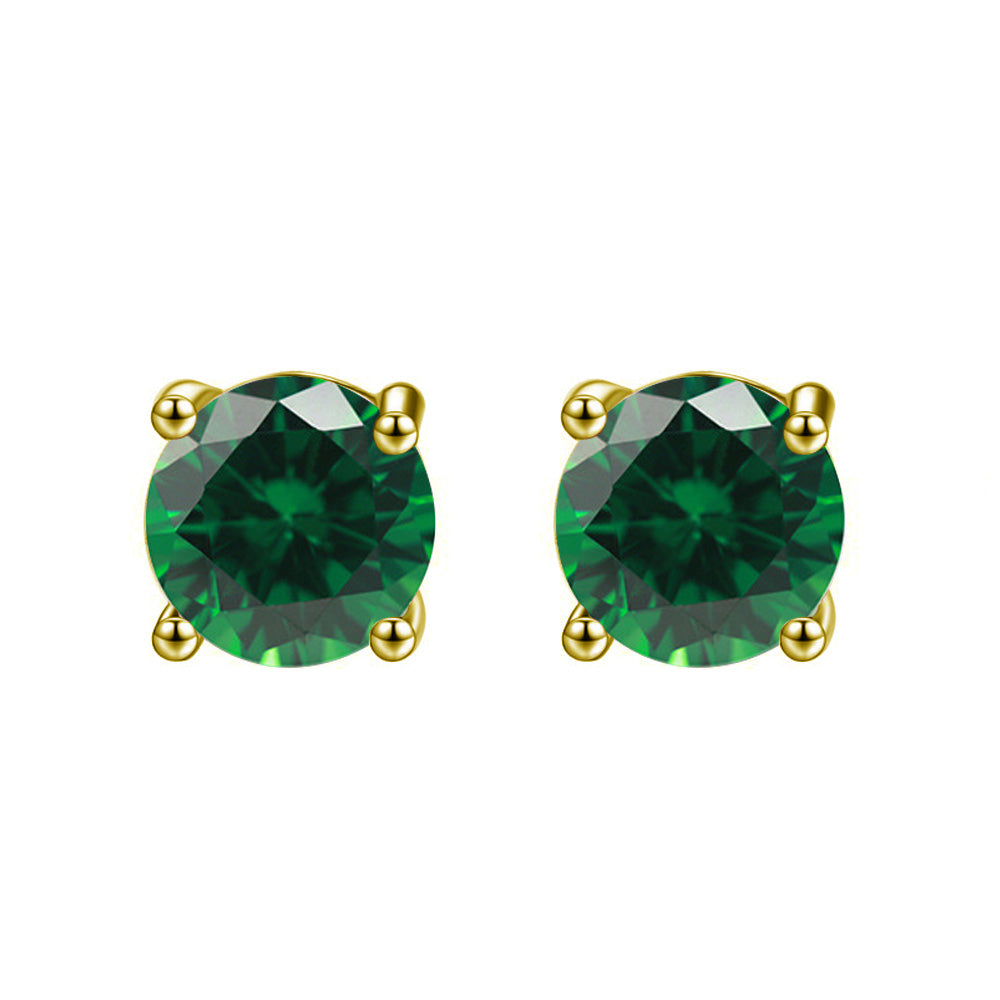 24k Yellow Gold Plated 2 Cttw Created Emerald CZ Round Stud Earrings Image 1