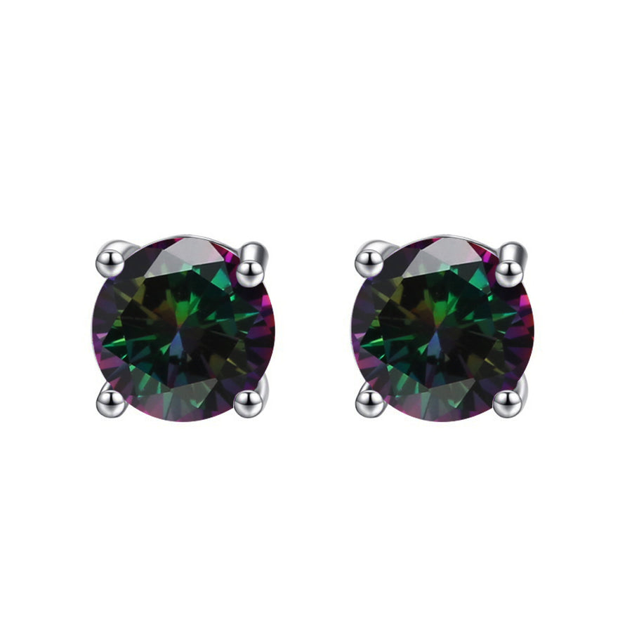 14k White Solid Gold Created Mystic Sapphire Round Stud Earrings 4mm Image 1