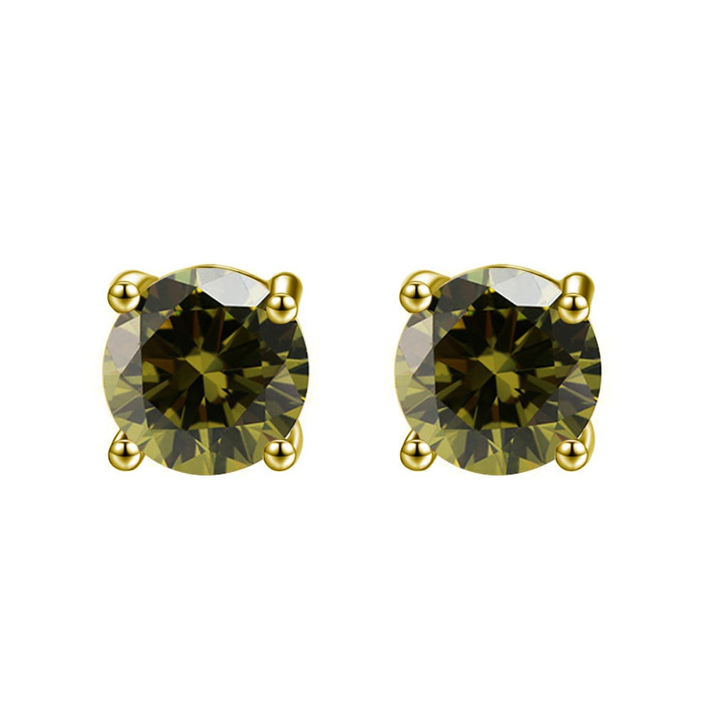 Paris Jewelry 14k Yellow Gold Push Back Round Peridot Stud Earrings (4MM) Plated Image 1