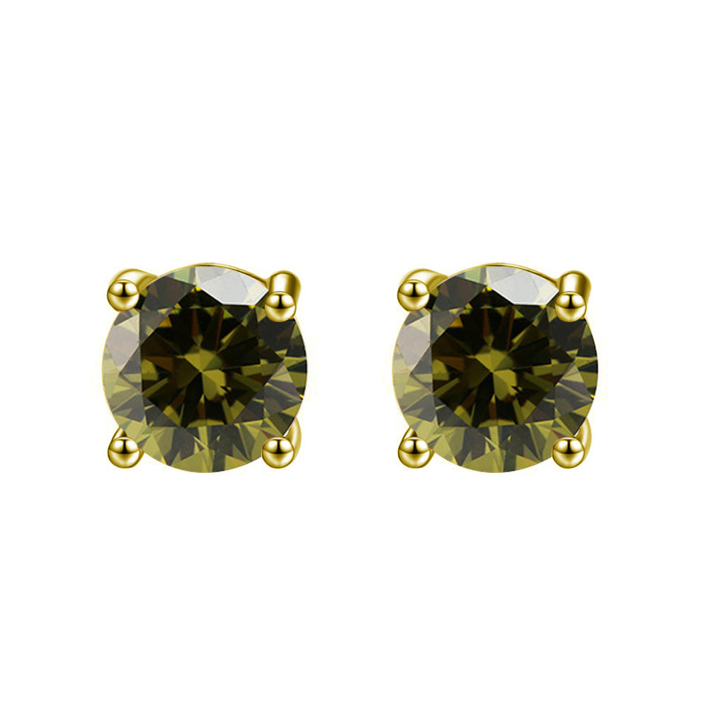 24k Yellow Gold Plated 2 Cttw Created Peridot CZ Round Stud Earrings Image 1