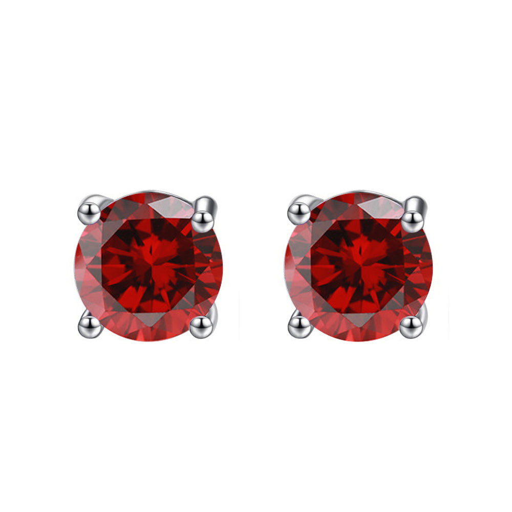 14k White Solid Gold Created Ruby Sapphire Round Stud Earrings 4mm Image 1