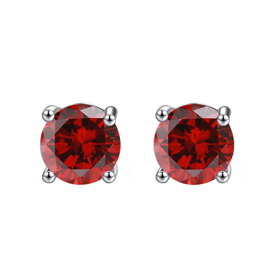 10k White Gold Plated 1 Ct Round Created Ruby Stud Earrings Image 1