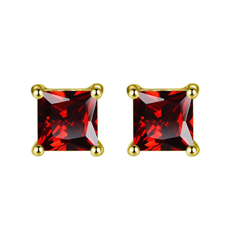 10k Yellow Gold Plated 4 Ct Square Created Ruby CZ Stud Earrings Image 1
