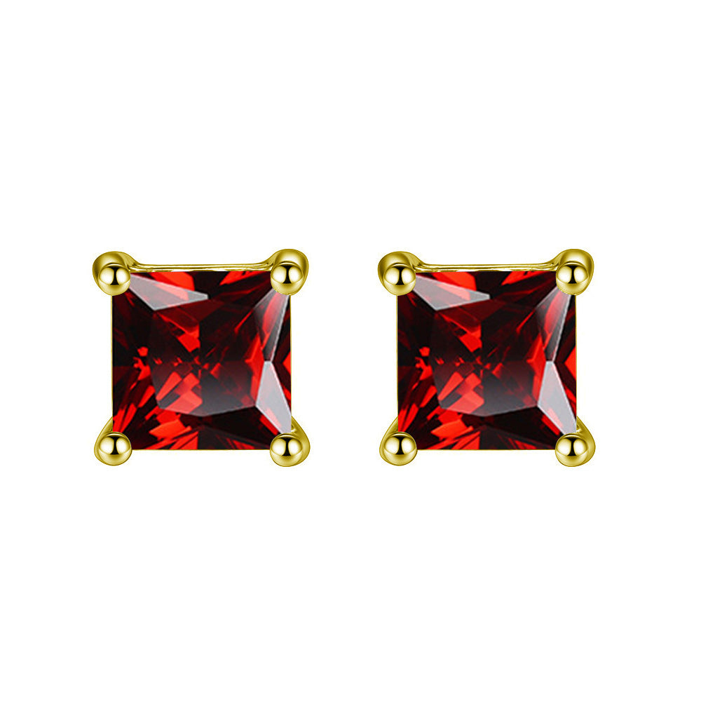 18k Yellow Gold Plated 1/4 Carat Princess Cut Created Ruby Stud Earrings 4mm Image 1