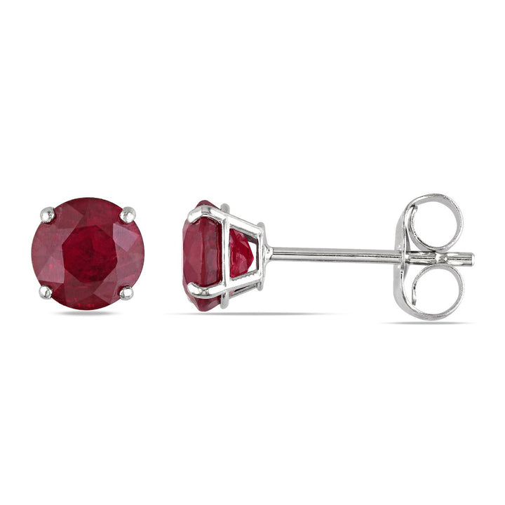 1.38 Carat (ctw) Ruby Solitaire Earrings in 14K White Gold (5mm) Image 1