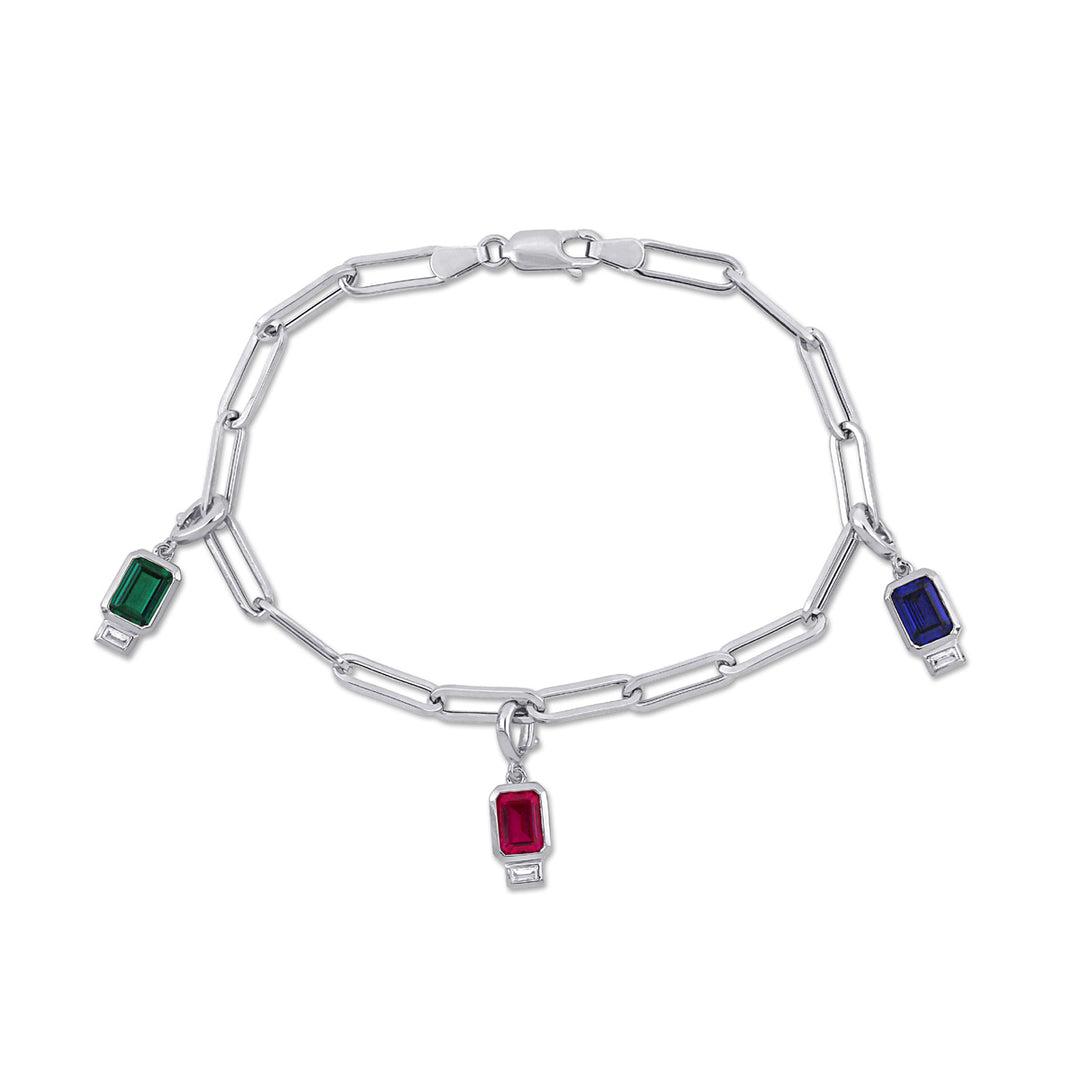 4.24 Carat (ctw) Lab-Created Ruby, Blue Sapphire and Emerald Bracelet in Sterling Silver (7.50 Inches) Image 1
