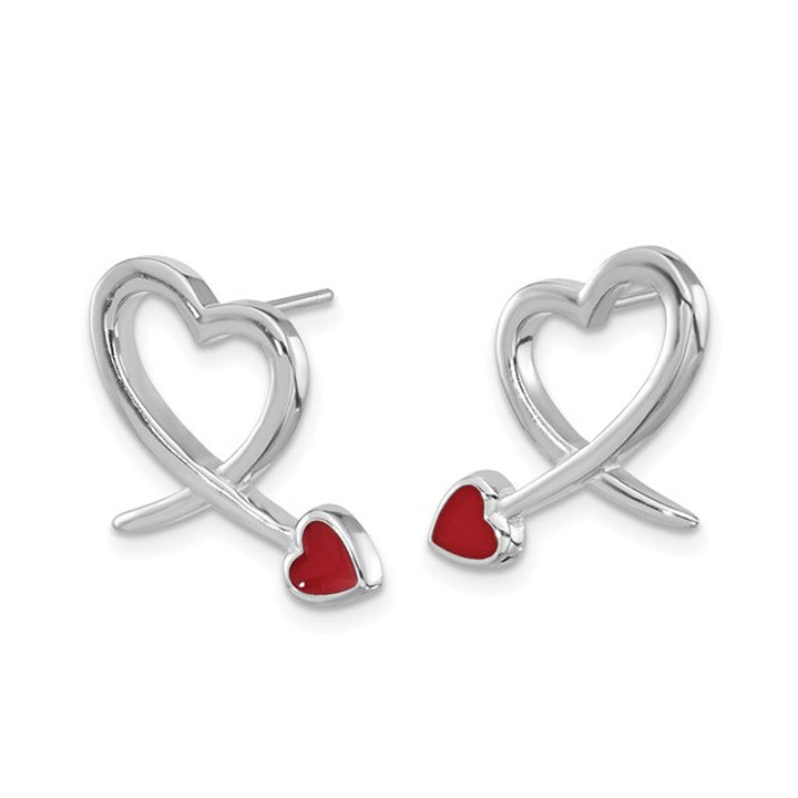 Sterling Silver Red Resin Heart Button Post Earrings Image 4