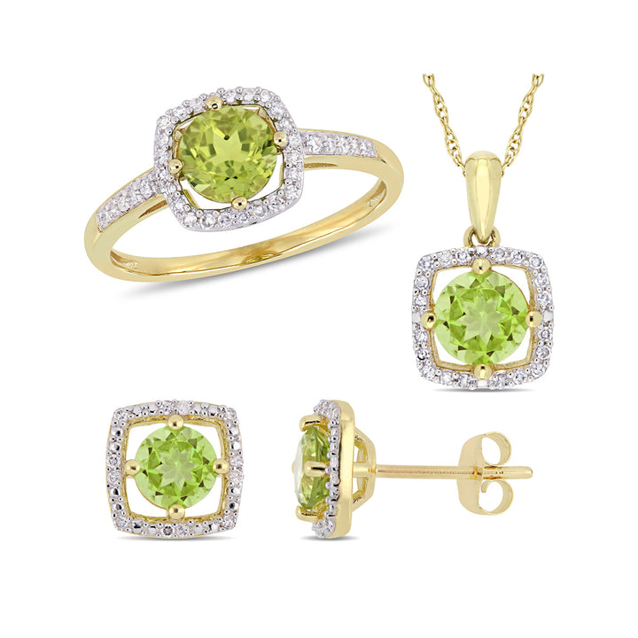 2.96 Carat (ctw) Peridot Heart Ring, Pendant and Earrings Set in 10K Yellow Gold Image 1