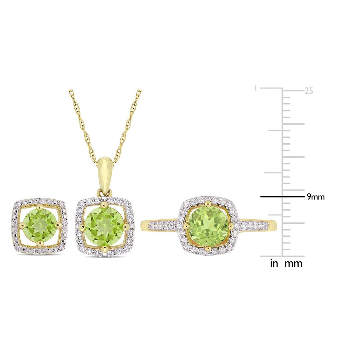 2.96 Carat (ctw) Peridot Heart Ring, Pendant and Earrings Set in 10K Yellow Gold Image 3