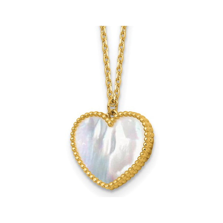 14K Yellow Gold Mother of Pearl Heart Pendant Necklace with Chain Image 1