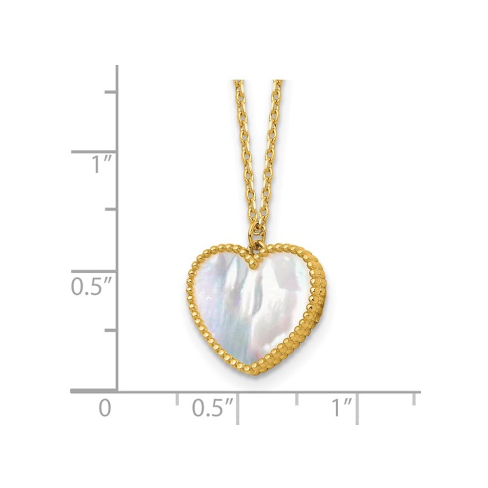 14K Yellow Gold Mother of Pearl Heart Pendant Necklace with Chain Image 2