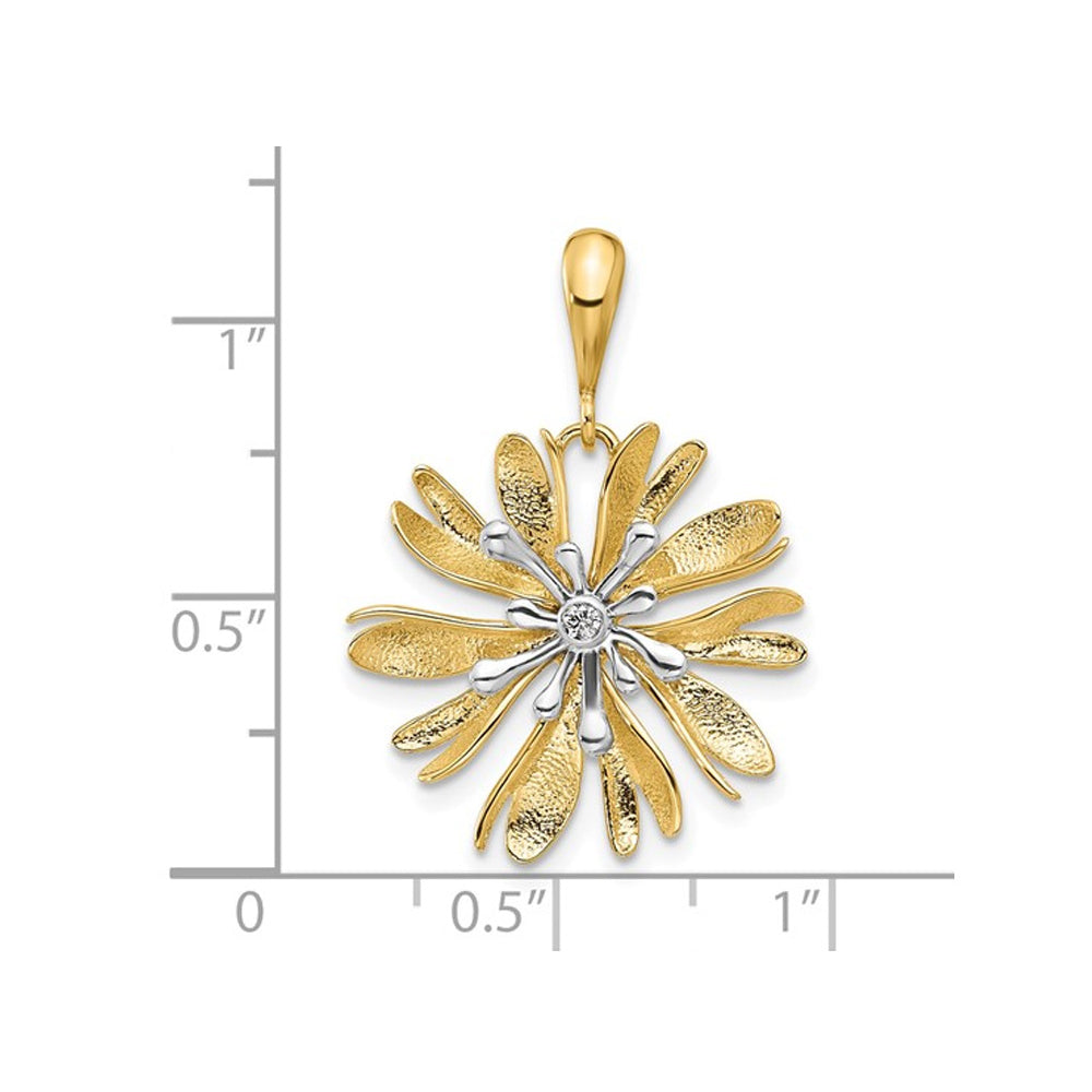 14K Yellow and White Gold Flower Pendant Necklace Charm with Chain Image 2