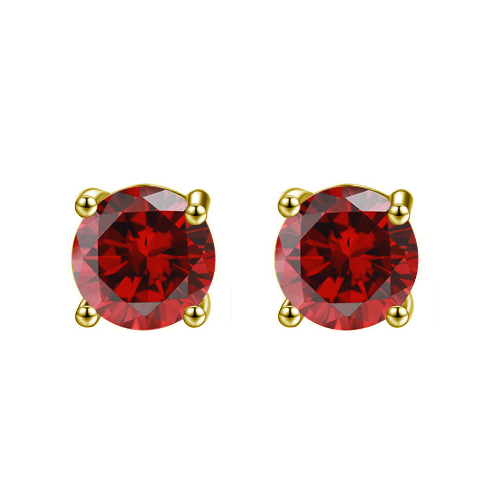 14k Yellow Gold Plated 1/2 Ct Round Created Ruby Stud Earrings Image 1