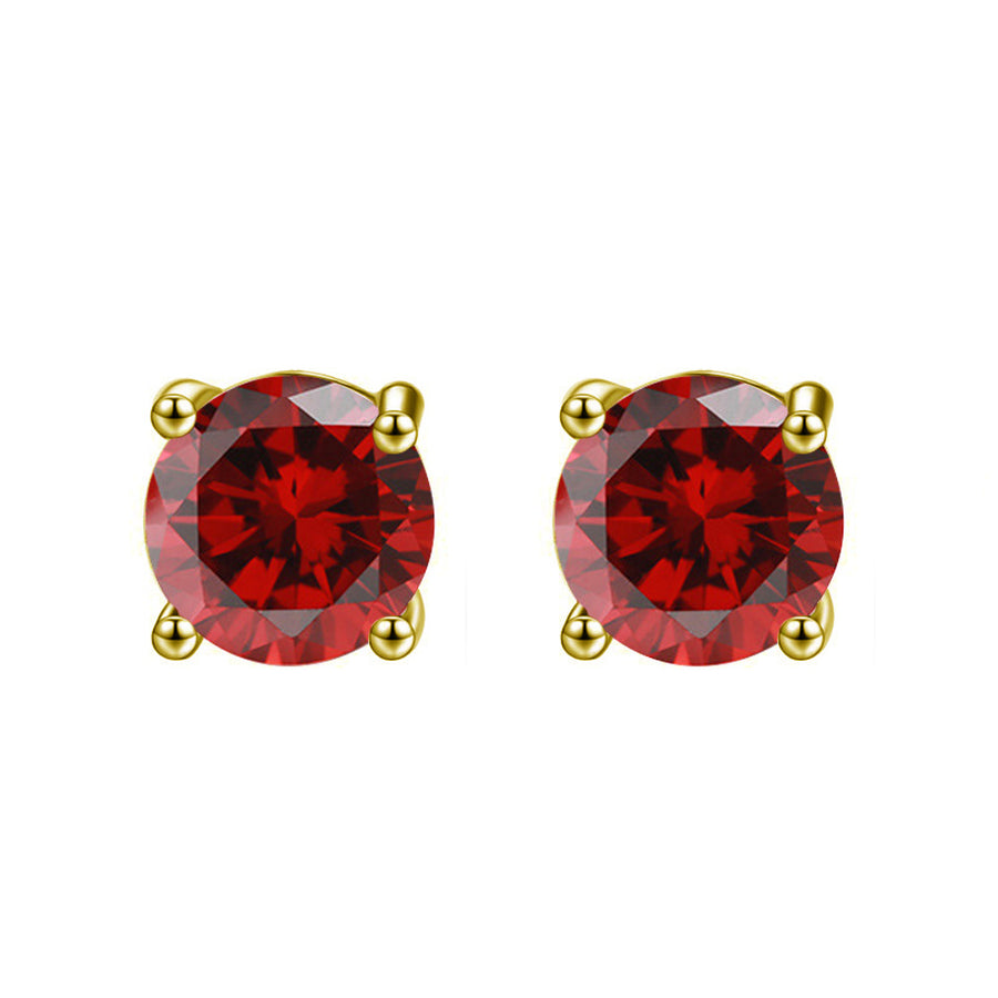 14k Yellow Solid Gold Created Ruby Sapphire Round Stud Earrings 4mm Image 1