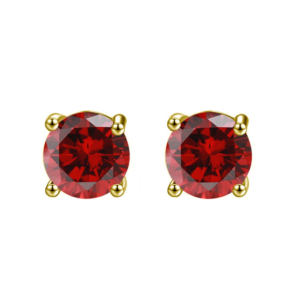 14k Yellow Solid Gold Created Ruby Sapphire Round Stud Earrings 3mm Image 1
