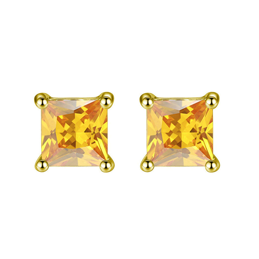 Paris Jewelry 10k Yellow Gold Plated 1 Carat Square Created Yellow Sapphire CZ Stud Earrings Image 1