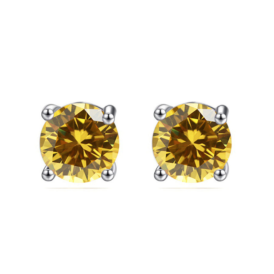 14k White Solid Gold Created Citrine Round Stud Earrings 3mm Image 1