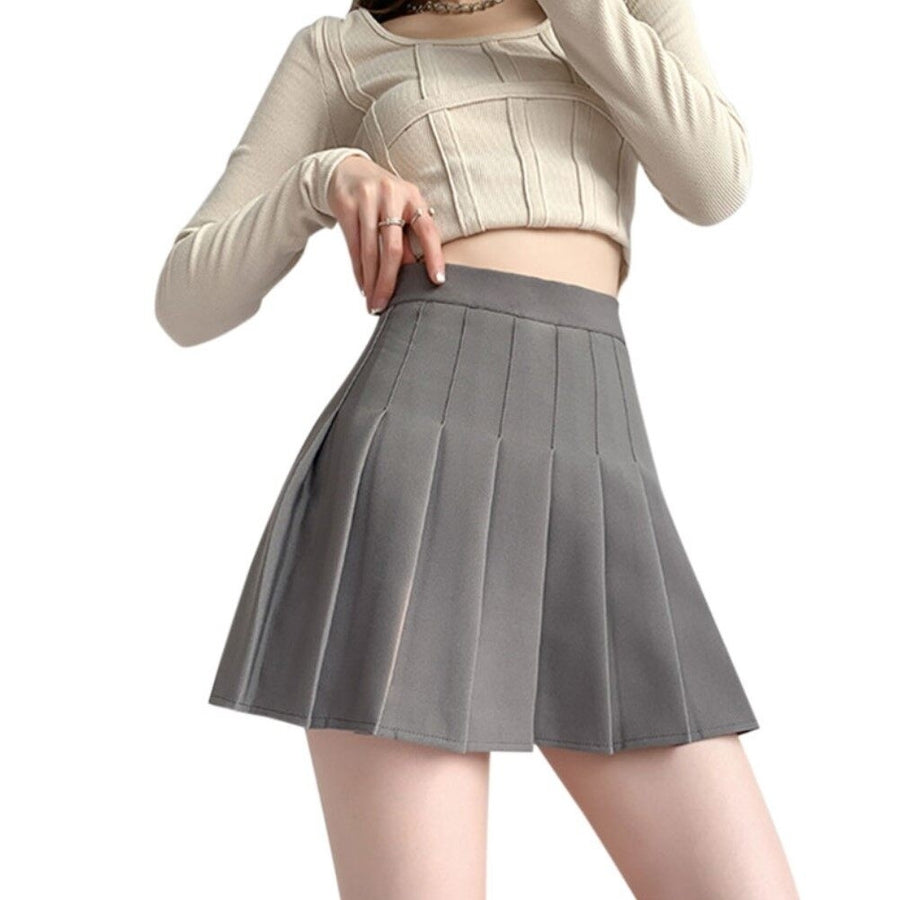 Pleated Skirt Solid Color High Waist Wrinkle Resistant Ladies Women Image 1