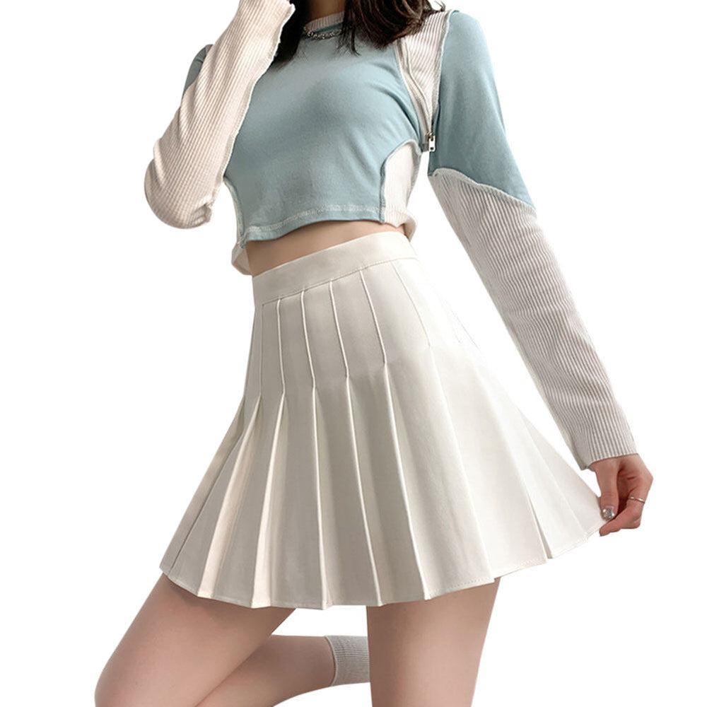 Pleated Skirt Solid Color High Waist Wrinkle Resistant Ladies Women Image 2