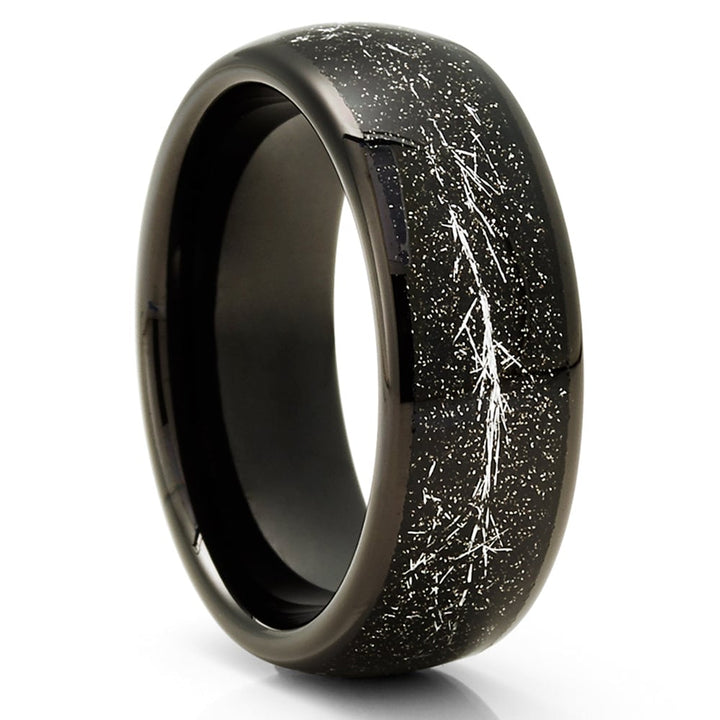 Meteorite Wedding Ring 8mm Black Tungsten Carbide Band Comfort Fit Jewelry Image 1