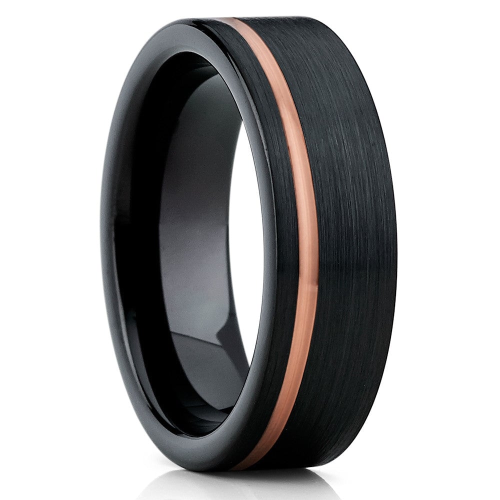 6mm Black Tungsten Wedding Ring Rose Gold Band Engagement Comfort Fit Hypoallergenic Image 1