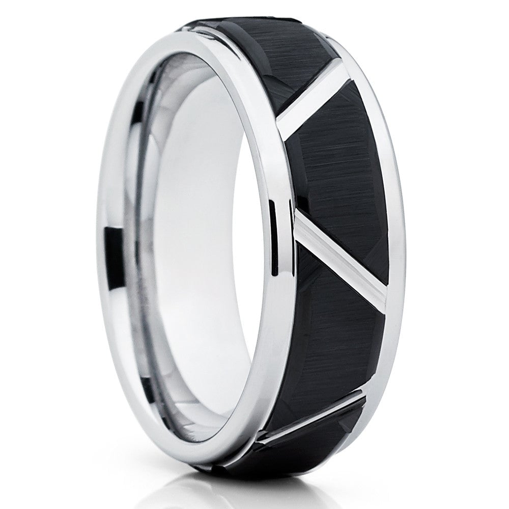 Tungsten Carbide Black Wedding Band 8mm Mens Comfort Fit Ring Sizes 7-12 Image 1