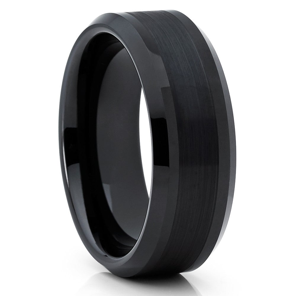 8mm Black Tungsten Carbide Engagement Wedding Ring Comfort Fit Consistent Polish Image 1