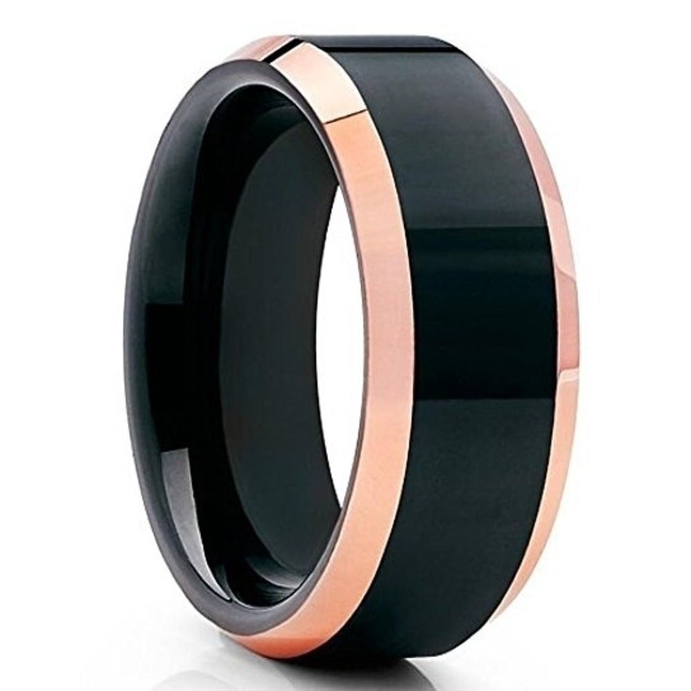 8mm Black Tungsten Carbide Ring Rose Gold Comfort Fit Scratch Resistant Image 1