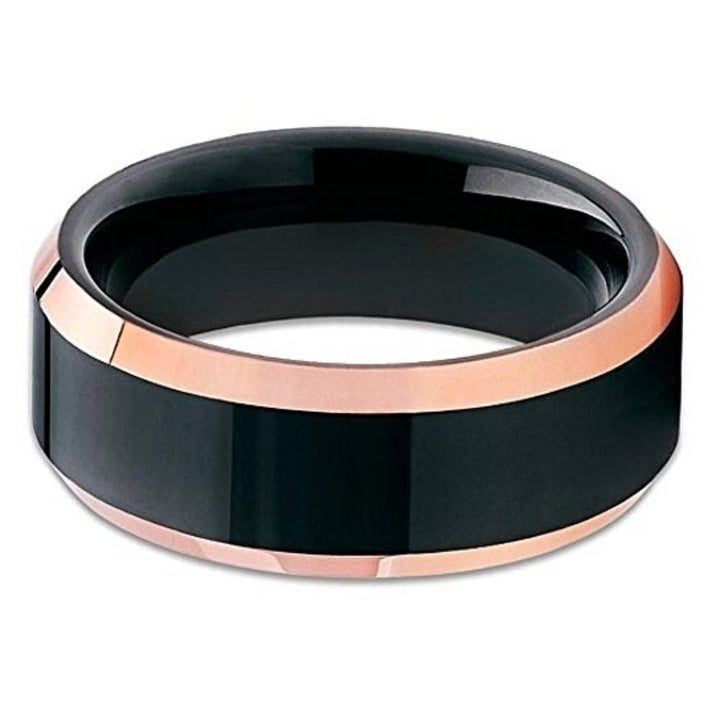 8mm Black Tungsten Carbide Ring Rose Gold Comfort Fit Scratch Resistant Image 2