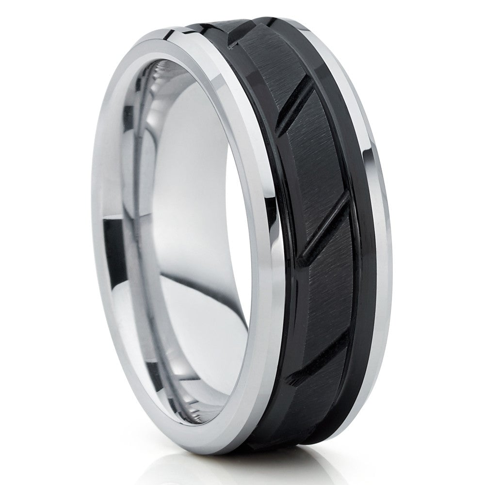 8mm Black Silver Tungsten Wedding Ring Engagement Comfort Fit Cobalt Free Image 1