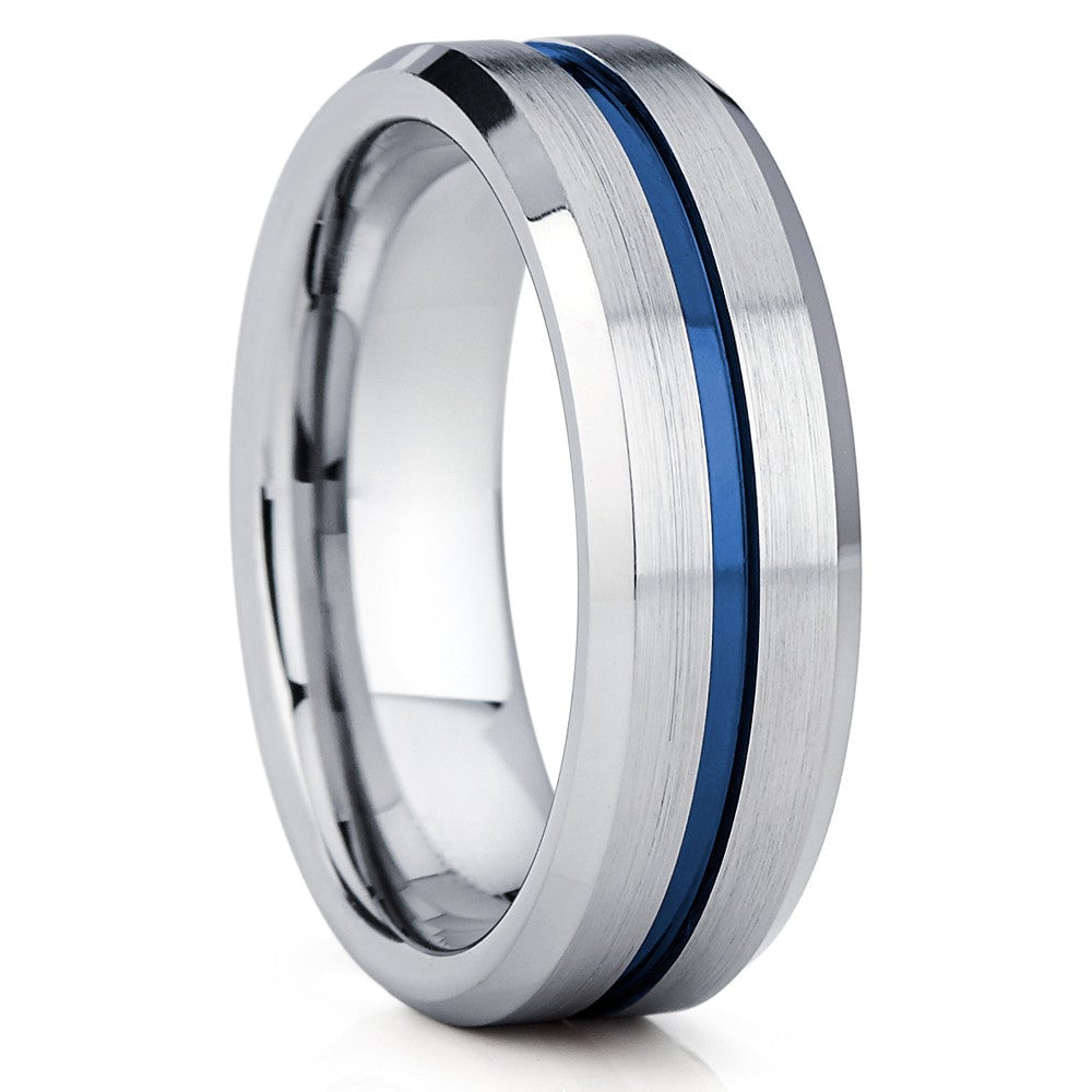 Blue Tungsten Wedding Ring 8mm Silver Comfort Fit Anniversary Ring Cobalt Free Image 1