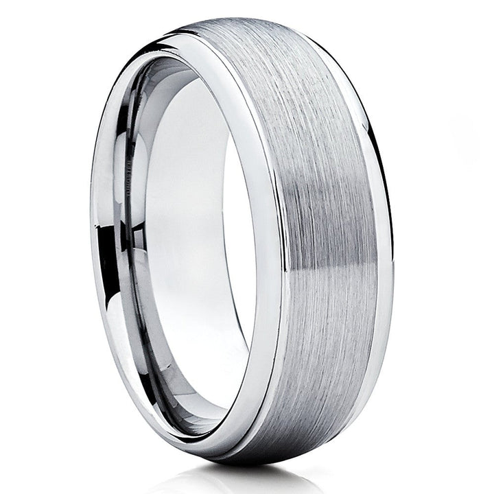 8mm Silver Tungsten Carbide Wedding Ring Scratch Resistant Comfort Fit Cobalt Free Image 1